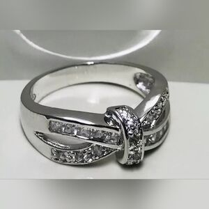 Fine Sterling Silver Band Ring | Pave Bow Crystal Cut | 925 Marked | 5G | Size 6